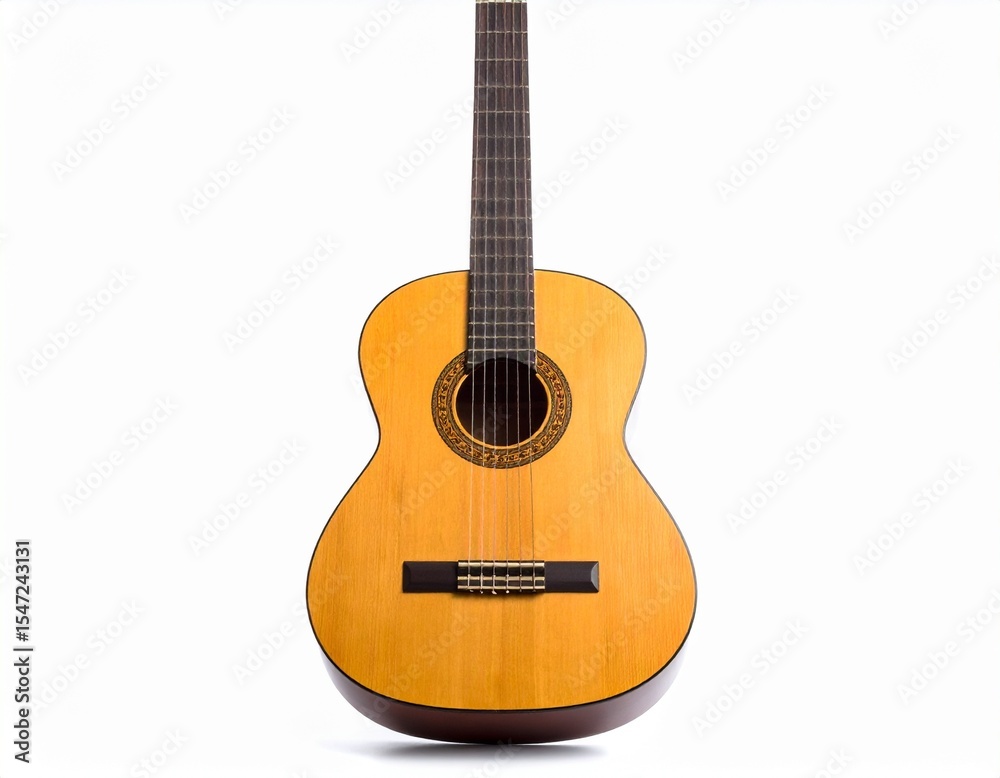 Naklejka premium Wooden Acoustic Guitar Close-Up – Craftsmanship Meets Melody