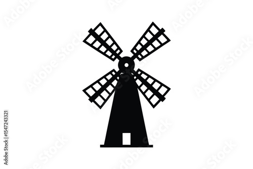 A black silhouette art of a windmill with four blades.eps