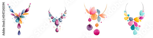 Elegant Watercolor Necklace Collection: Jewelry Fashion Illustration