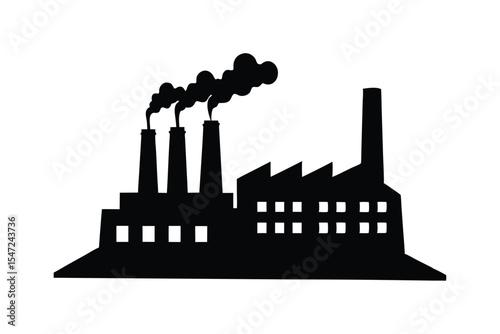 A black silhouette art of an old factory with smokestacks.eps