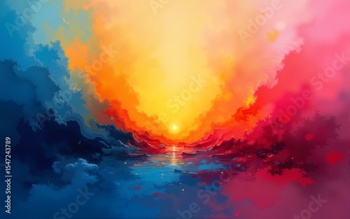 Create an abstract painting using bright and vivid colors. High quality