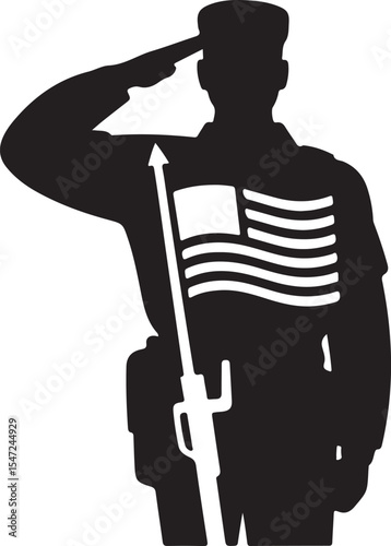 Soldier saluting with flag vector illustration