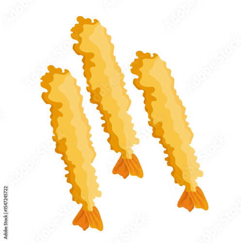 Three Pieces of Fried Shrimp Tempura Illustration Isolated on White Background