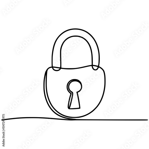 Single continuous line art illustration of a padlock with keyhole