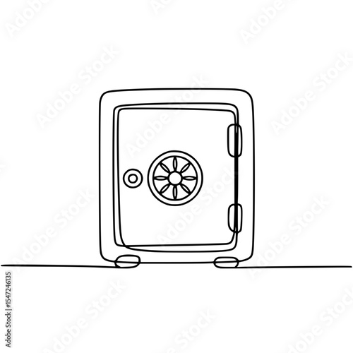 Single continuous line art illustration of a secure metal safe