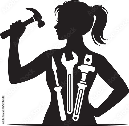 Woman with tool set vector illustration