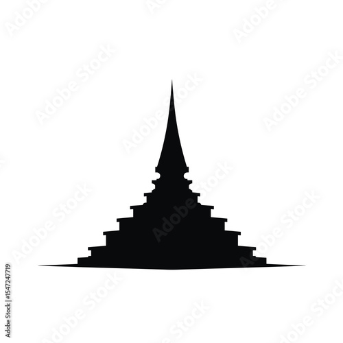 Elegant Black Silhouette of a Traditional Thai Pagoda Temple, Minimalist Design