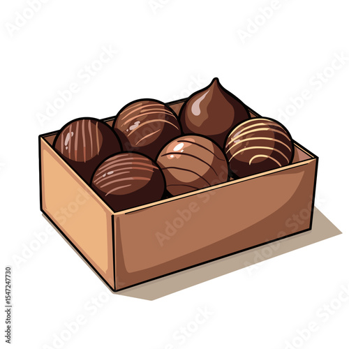 Delicious Chocolate Truffles in a Box, Sweet Indulgence and Dessert Treat Illustration