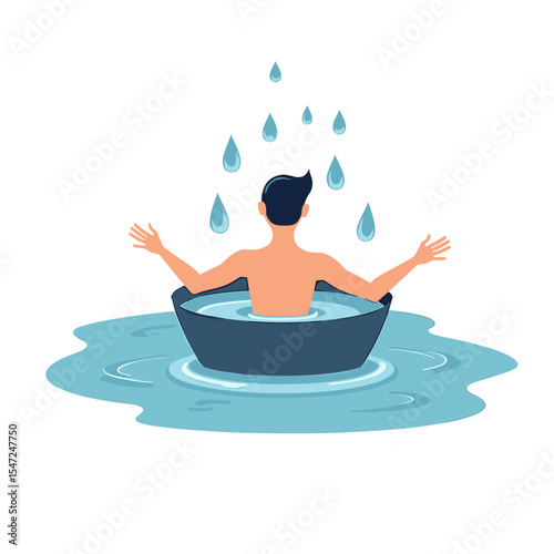 Relaxing Bath Time: A Man Enjoying a Soothing Soak with Water Droplets Illustration
