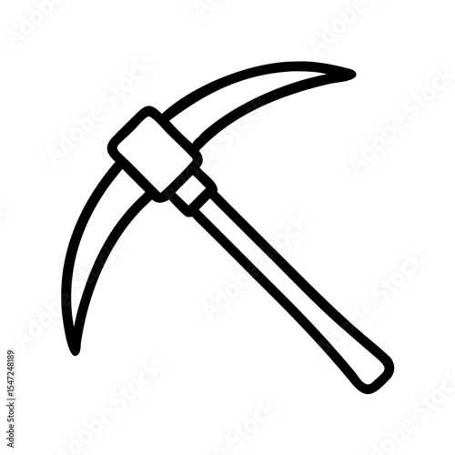 Minimal Line Icon Of Angled Pickaxe Tool For Mining, Digging, Or Breaking