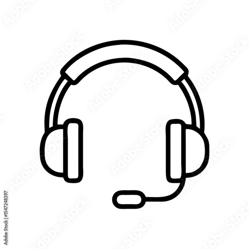 Line Icon of Headset with Microphone for Online Communication and Gaming