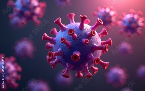 Digital Illustration Digital Render Covid-19 Corona Virus Pandemic Purple. High quality