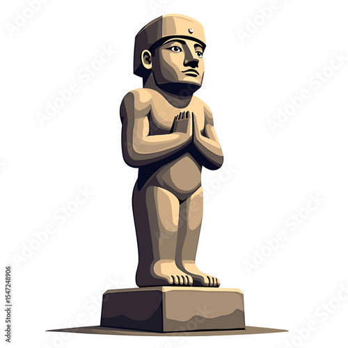 Stylized Stone Statue of a Man with Hands Clasped in Prayer or Greeting, Standing on a Pedestal