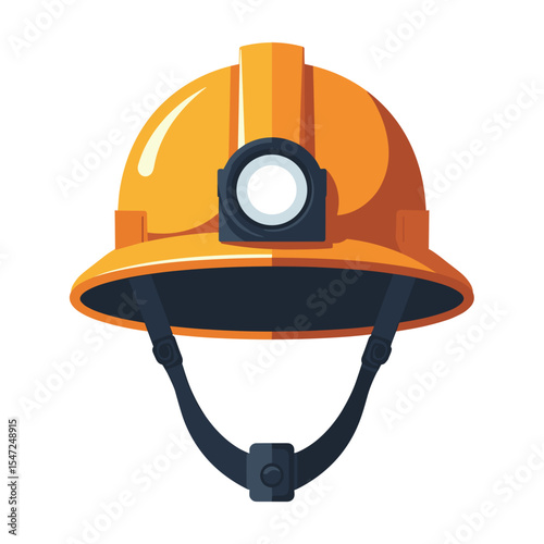 Illustration of a bright yellow miner's helmet with a headlamp, safety equipment for industrial work