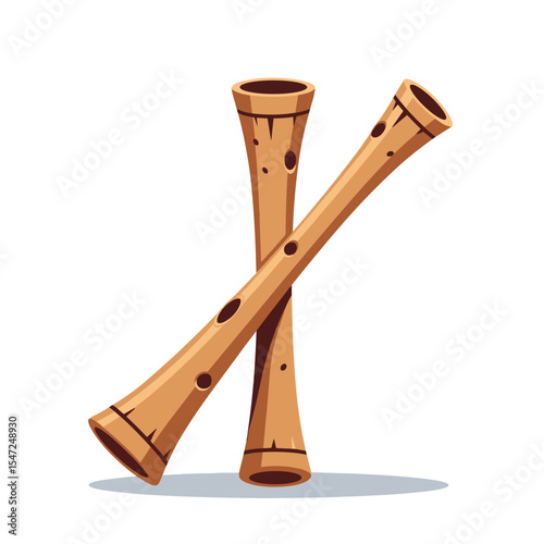 Two Cartoon Wooden Flutes Crossed Illustration for Musical Instrument Education