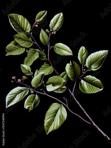 Hazel alder high contrast illustration black background