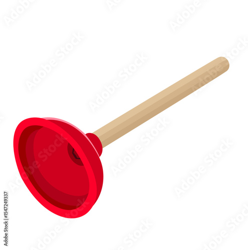 Red Toilet Plunger Illustration Isolated on White Background