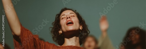 Emotional Christian Worship with Uplifted Hands and Expressive Faces in Church - Communal Prayer and Spiritual Awakening for Faith-Based Events and Marketing