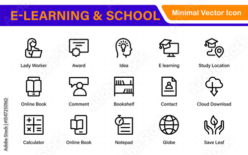 Education set of web icons in line style. Learning icons for web and mobile app. E-learning, video tutorial, knowledge, study, school, university, webinar, online education.