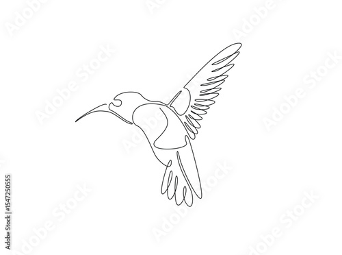 flying colibri or hummingbird in single outline illustration. Continuous line art drawing of hummingbird bird. Editable stroke.
