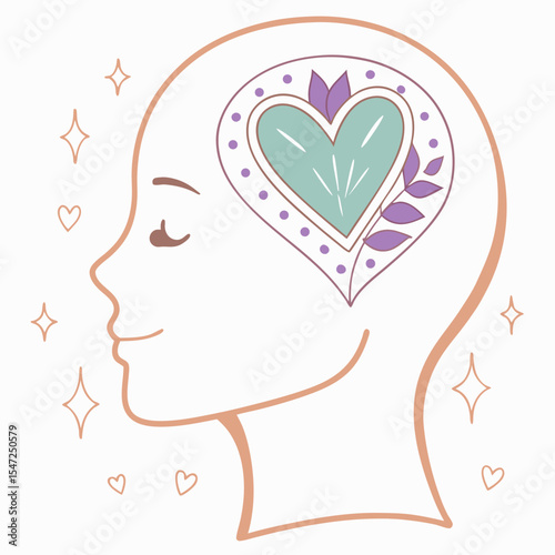 Mindfulness, Heart, and Inner Peace A Gentle Illustration of Self-Love and Mental Wellbeing