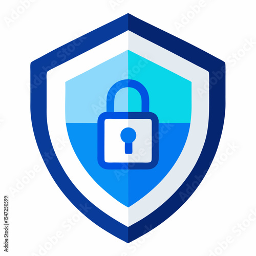 Blue Shield Icon with Padlock Security and Protection Graphic