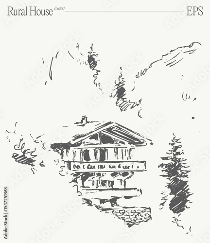 An Enchanting Illustration of a Charming Rural House Designed for Tranquil Living Spaces