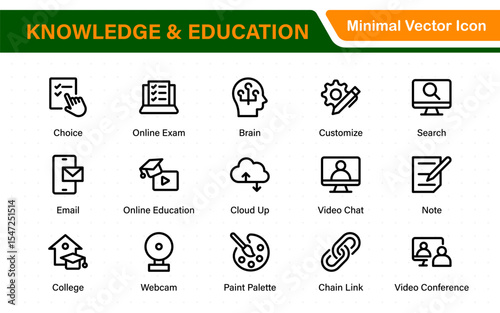 Education set of web icons in line style. Learning icons for web and mobile app. E-learning, video tutorial, knowledge, study, school, university, webinar, online education.