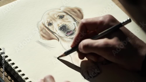 Artist drawing dog portrait