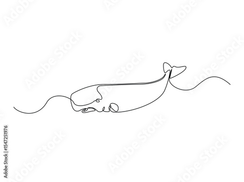 Cachalot or sperm whale in single outline illustration. Continuous line art drawing of sperm whale in the sea. Editable stroke.