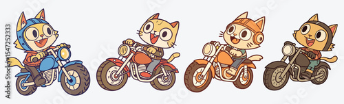 A cute cat animal riding bike. funny colorful animal vector.