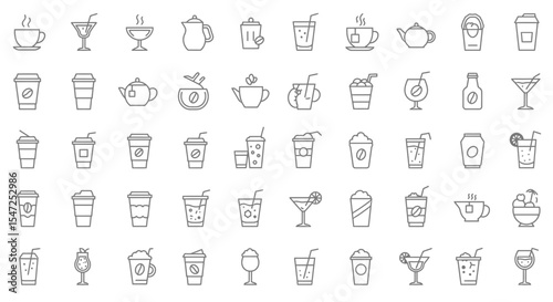 Diverse selection of beverage icons showcasing a variety of drinks and containers