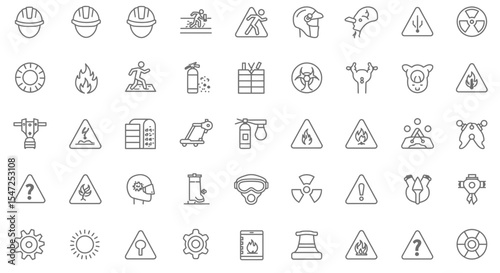 Collection of Minimalist Safety Icons for Industry and Hazardous Environments over White