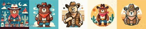 vector image bear wearing cowboy clothes flat design