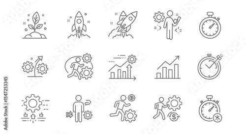Business and startup thin line icons, vector symbols representing growth and innovation