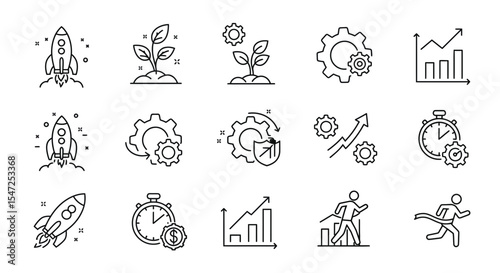Outline vector icon set of business and growth themes for various applications