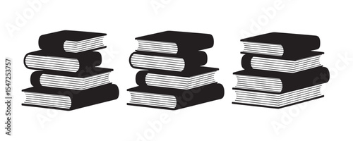Stack of Books Silhouette - Compact Black and White Design