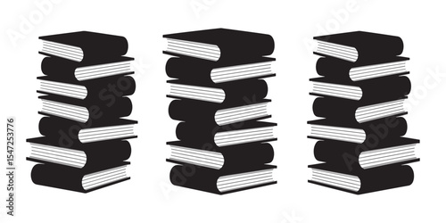 Stacked Book Silhouette - Black and White Book Towers