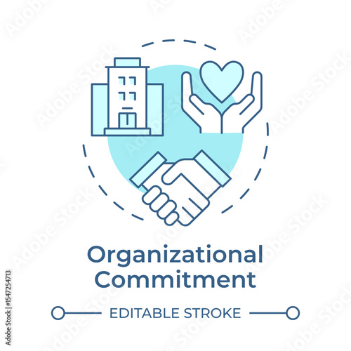 Organizational commitment soft blue concept icon. Partnership, collaboration. Teamwork organization. Round shape line illustration. Abstract idea. Graphic design. Easy to use in article, blog post
