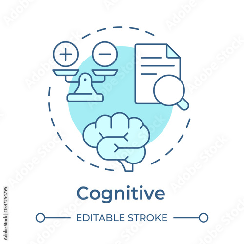 Cognitive soft blue concept icon. Document verification, paperwork. Work life balance. Round shape line illustration. Abstract idea. Graphic design. Easy to use in article, blog post