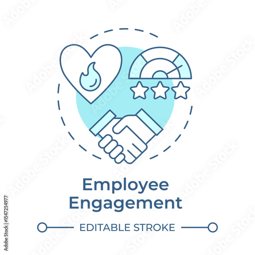 Employee engagement soft blue concept icon. Efficiency meter, productivity. Teamwork, partnership. Round shape line illustration. Abstract idea. Graphic design. Easy to use in article, blog post