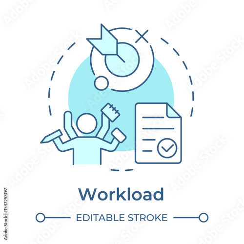 Workload soft blue concept icon. Task management. Document verification, paperwork. Business goal. Round shape line illustration. Abstract idea. Graphic design. Easy to use in article, blog post