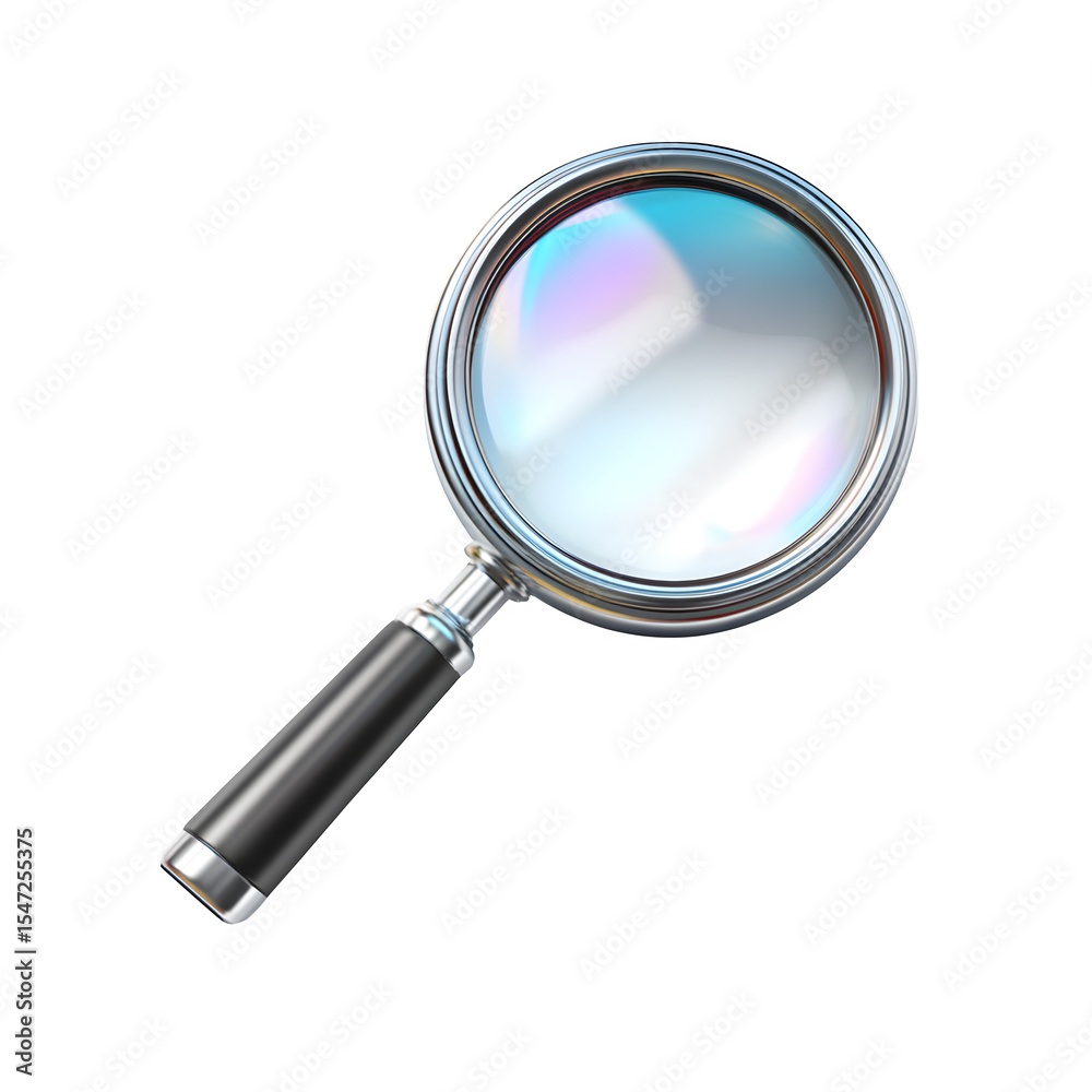 Realistic search icon with magnifying glass lens reflecting subtle light and depth isolated on white background Realistic search icon with magnifying glass lens reflecting subtle light and depth isolated on white background
