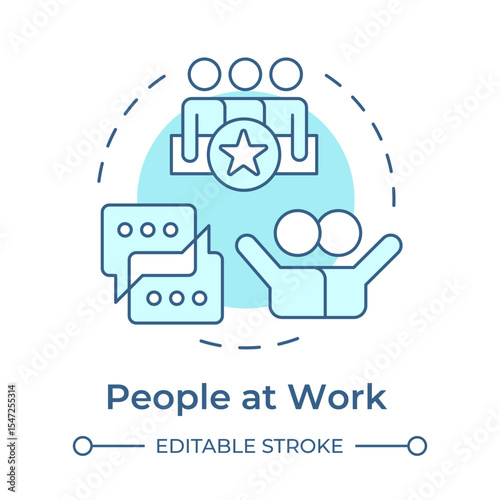 People at work soft blue concept icon. Communication, teamwork. Workflow organization, collaboration. Round shape line illustration. Abstract idea. Graphic design. Easy to use in article, blog post
