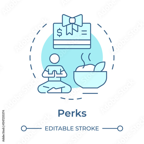Perks soft blue concept icon. Payment benefits, salary. Meditation, relaxation. Wellness programs. Round shape line illustration. Abstract idea. Graphic design. Easy to use in article, blog post