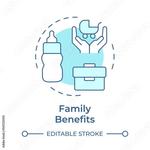 Family benefits soft blue concept icon. Child care assistance. Employees perks. Company support. Round shape line illustration. Abstract idea. Graphic design. Easy to use in article, blog post