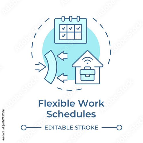 Flexible work schedules soft blue concept icon. Monthly planner, calender. Remote employment. Round shape line illustration. Abstract idea. Graphic design. Easy to use in article, blog post