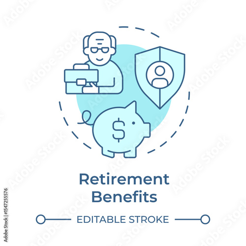 Retirement benefits soft blue concept icon. Financial planning, investment. Pension, savings. Round shape line illustration. Abstract idea. Graphic design. Easy to use in article, blog post
