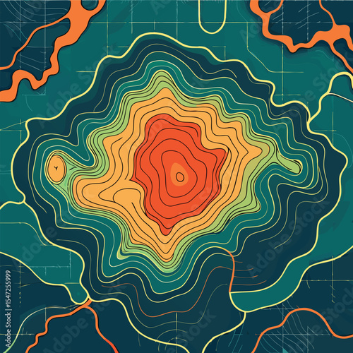 Background of the topographic map. Topographic map lines, contour background. Geographic abstract grid