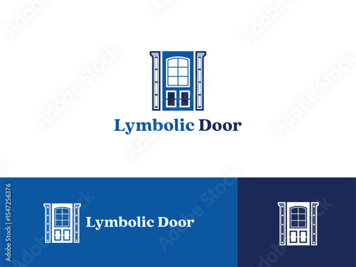 Minimalist Dark Blue Door Illustration Slightly Ajar with Light-Blue Interior